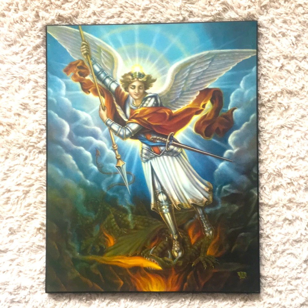 St Michael Archangel Wooden Religious Icon Wall Plaque Monastery NWOT